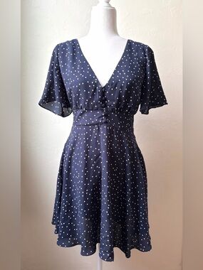 BB Dakota Navy Polka Dot Fit & Flare Dress Size 8 NWT